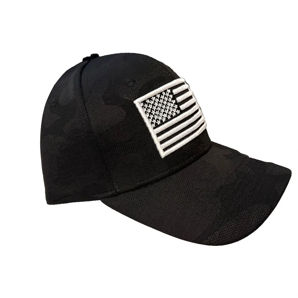 Runs Deep Premium Tactical American Flag Sueded Snapback Cap Hat BLK Subtle Camo